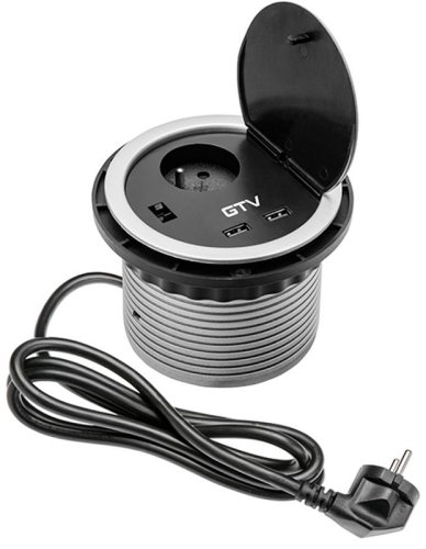 Розетка встраиваемая GTV 1-м.+2xUSB Ø100мм серый картинка